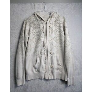 Y2K Fox Racing Womens Full Zip Hooded Sweatshirt All Over Print Size Large